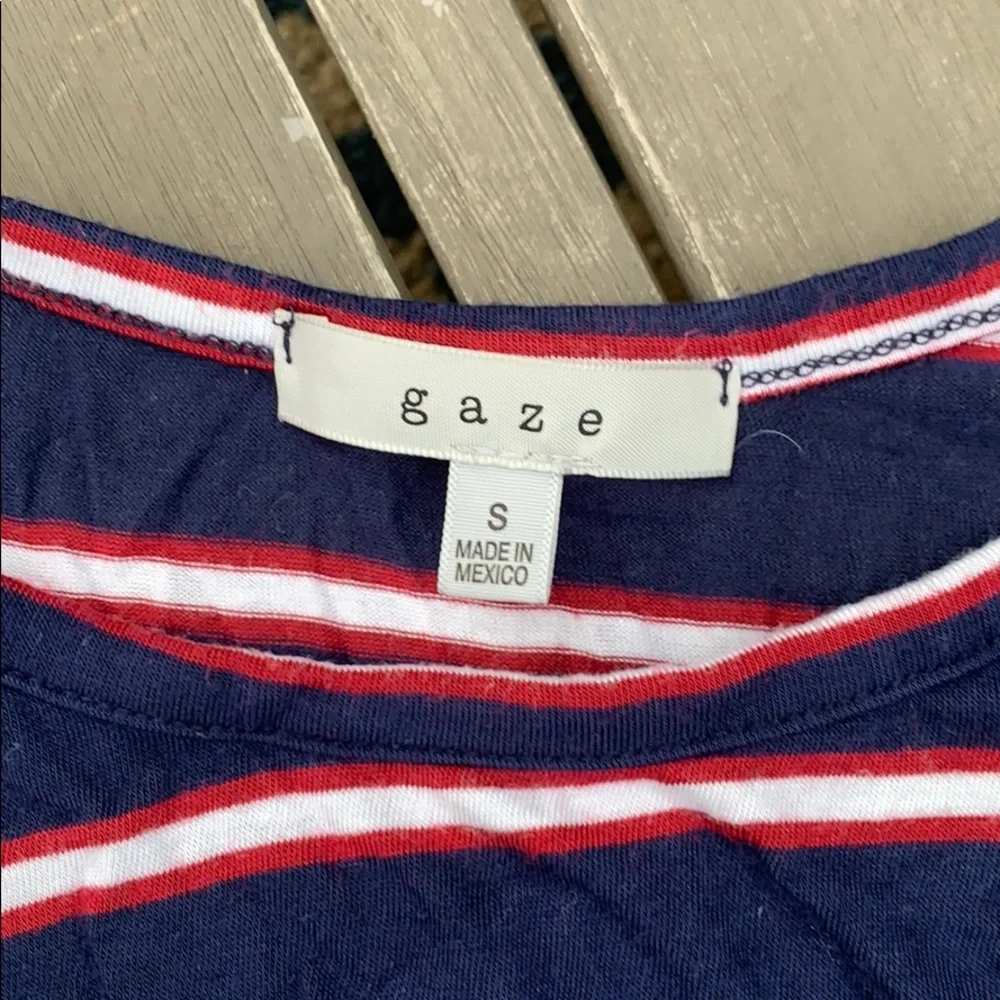 Gaze navy and white burgundy, striped short sleeve crop top - Picture 4 of 6